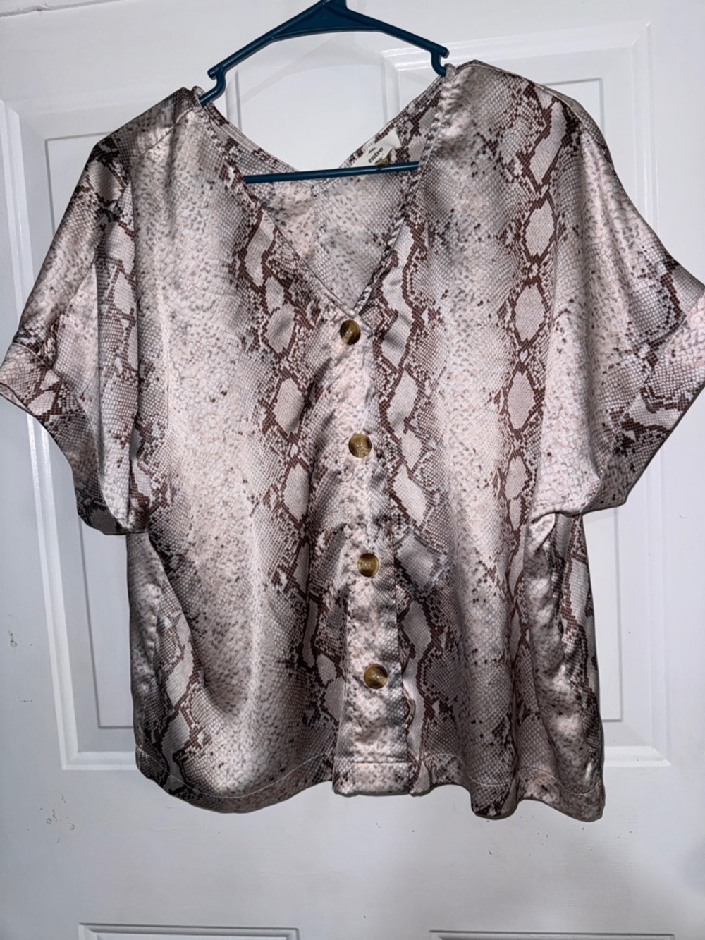 entro Snake-Print Button Front Blouse - Beige/Brown